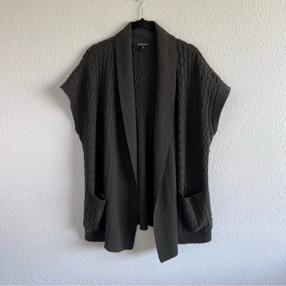 Lafayette 148 Open Front Dark Green Cable Knit Sweater